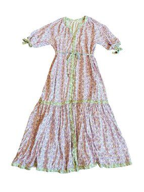Cactus + Pearl Lavender Floral Maxi Dress Boho Print Flowy Peasant Size Large